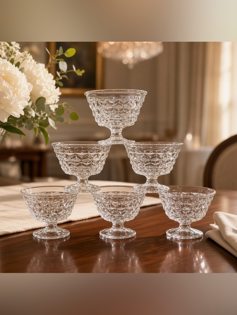Vintage Fostoria American Cubist Sherbet Dessert Bowls - Set of 6
